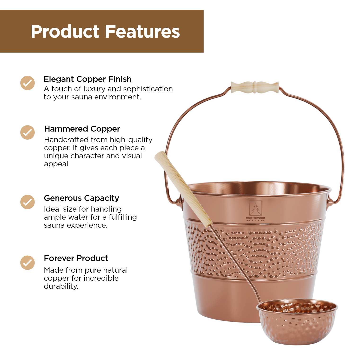 Sauna Bucket & Ladle Set (Copper)