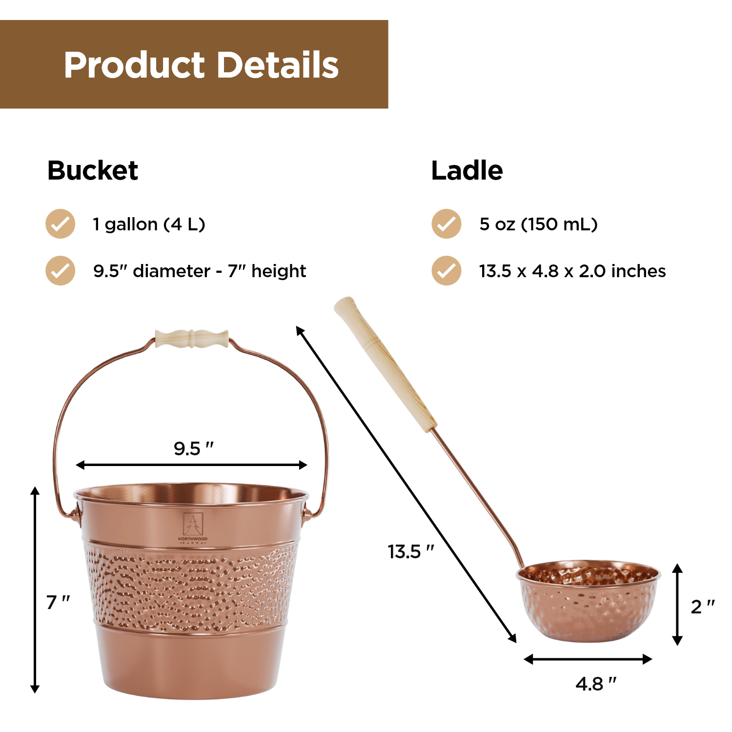 Sauna Bucket & Ladle Set (Copper)